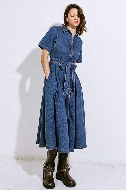 Shirt dark denim button down dress