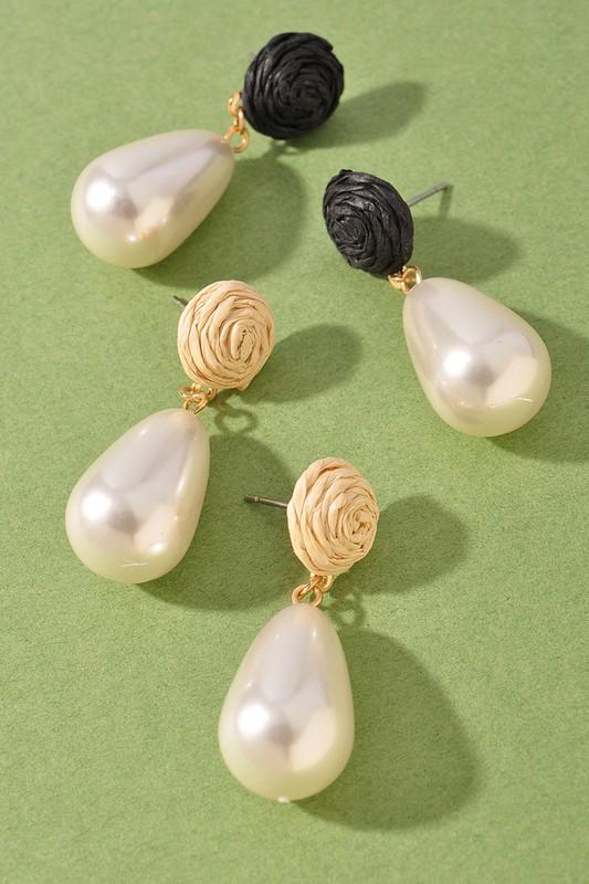 ROUND PEARL BEAD DANGLE EARRINGS