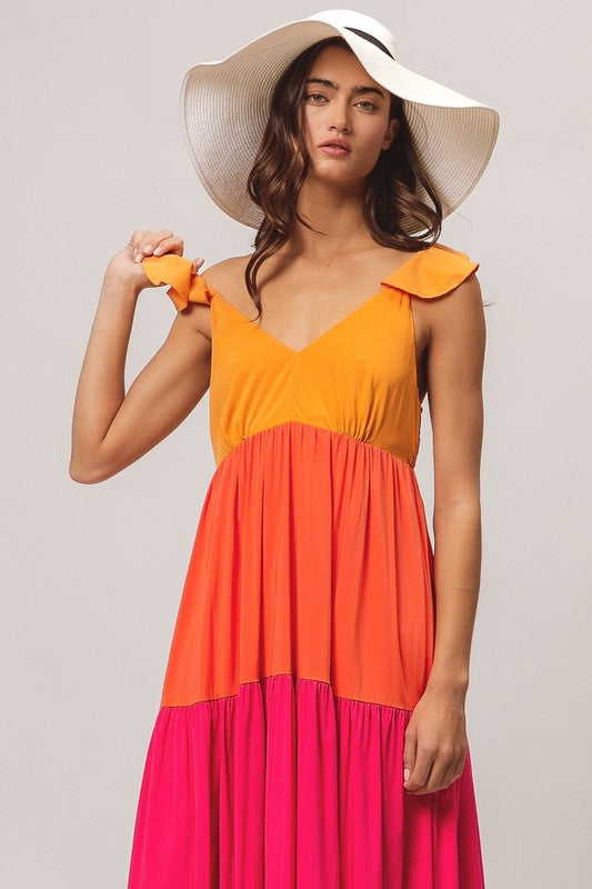 Color Block Apricot Maxi Dress