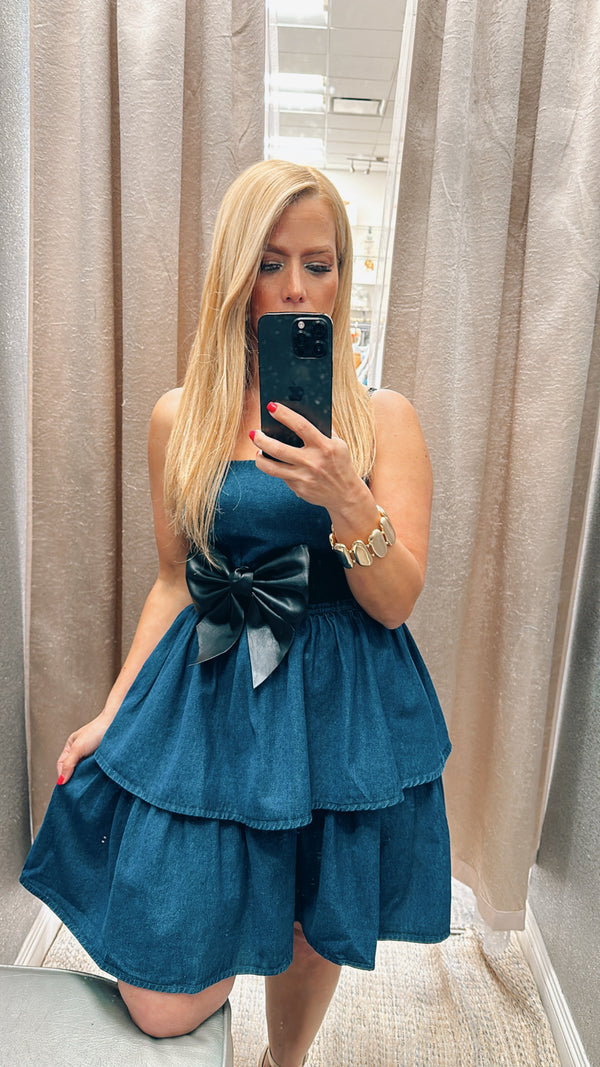 Strapless Denim layered mini dress