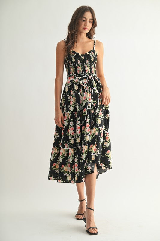 Floral Print Tiered Maxi Dress(Pre order)