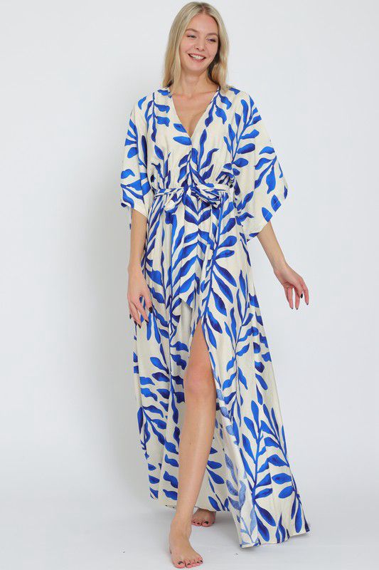 KIMONO SLEEVE ELASTIC WAISTED BELTED MAXI DRESS (Preorder)