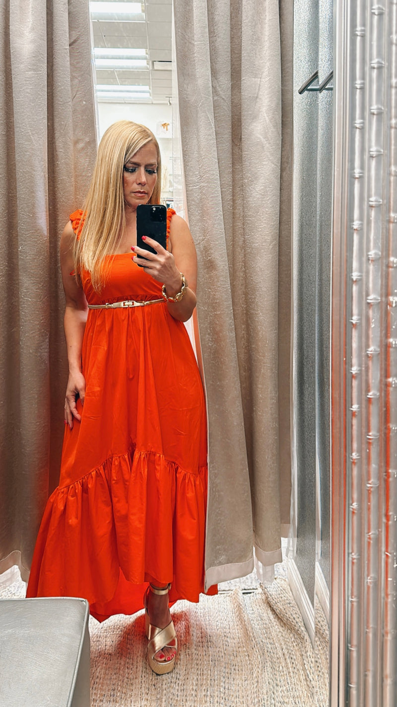 Square High low orange dress