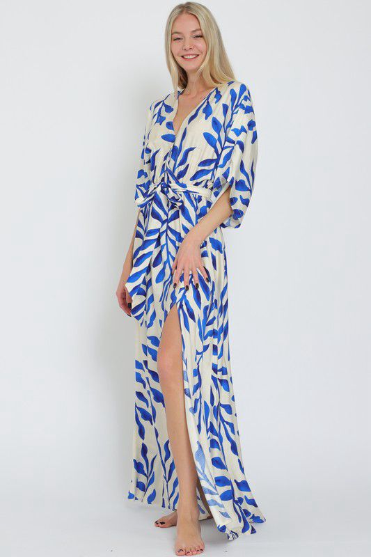 KIMONO SLEEVE ELASTIC WAISTED BELTED MAXI DRESS (Preorder)