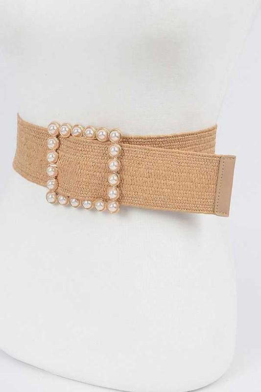 Pearl Buckle Straw Belt