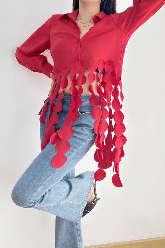 Asymmetric Red Button Down top