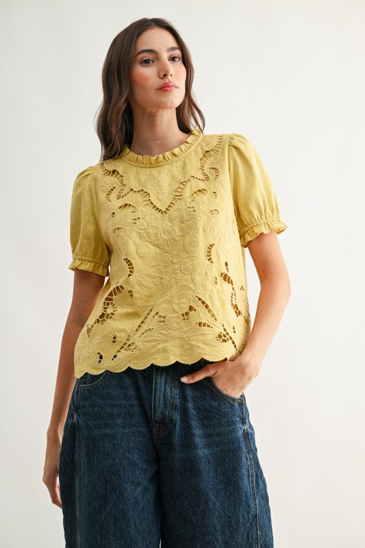 Embroidered Short Sleeve Blouse(Pre order) (01/30/26)