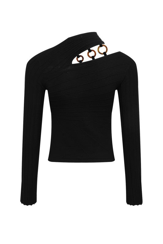 Knit Long Sleeve Top With Cut Out And O Rings  (Pre order)