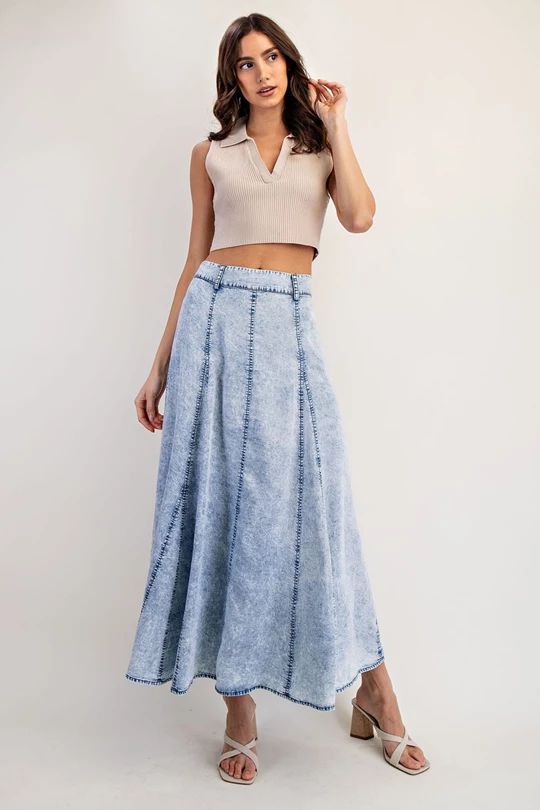 Acid Wash Denim Maxi Skirt