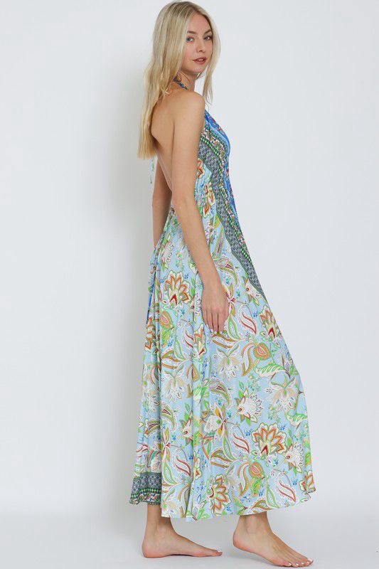 Boho Paisley Halter Maxi Dress