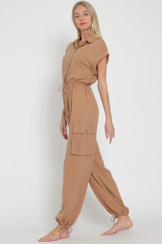 Off white cargo pockets jumpsuit