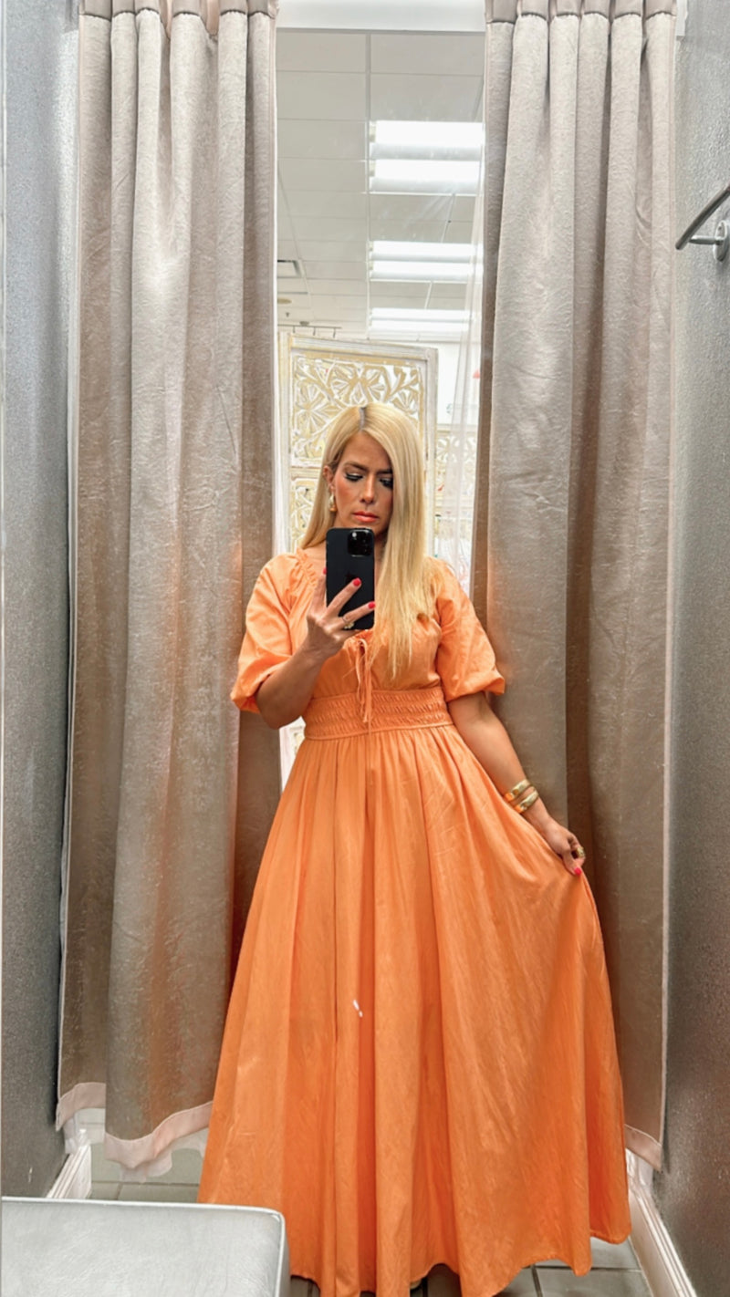 Apricot bubble sleeve dress