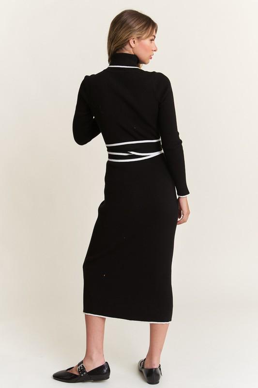 Pencil Black Long Sleeves Midi Dress