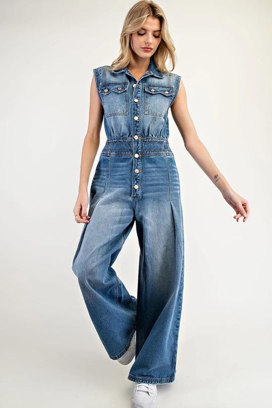 Snow Washed Button Down Jumpsuit (Preorder)