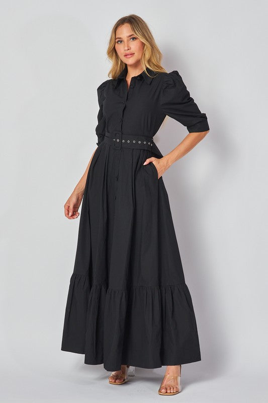 Black button down dress with belt