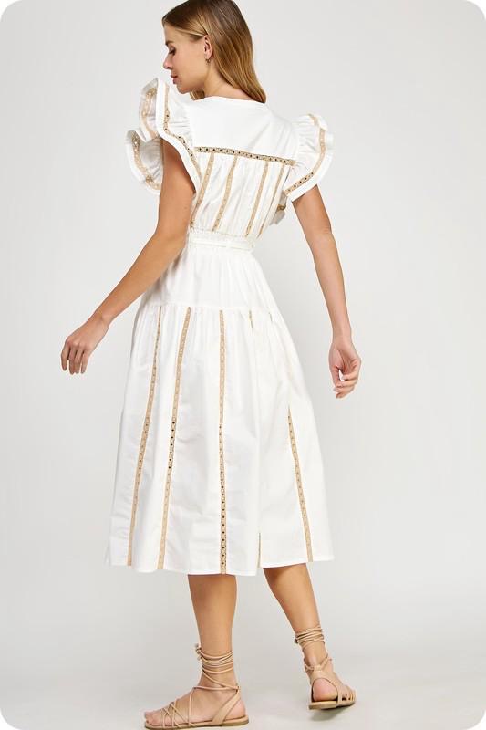 White Golden Lace Ruffle Dress (Preorder)