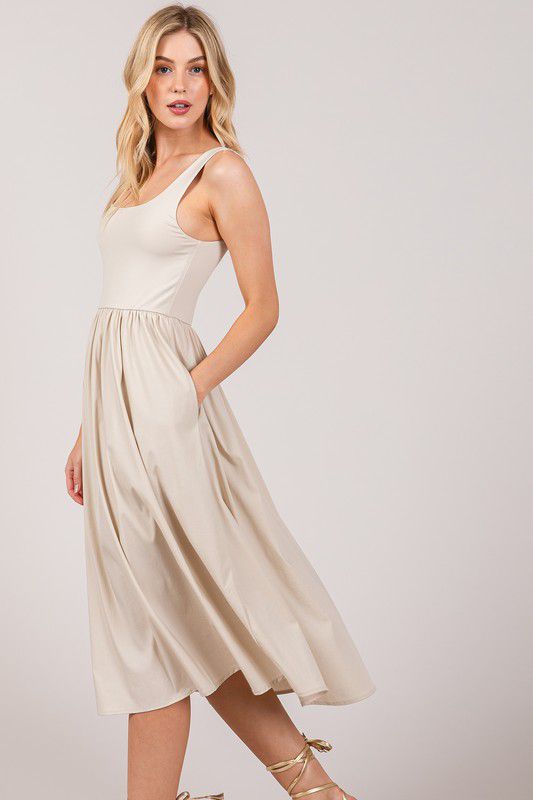 Beige Flowy Midi Dress