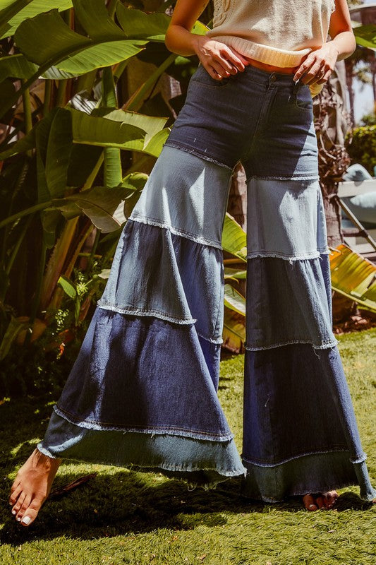 Bell-bottoms layer denim pants