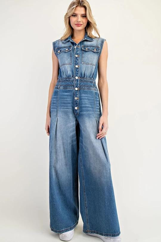 Snow Washed Button Down Jumpsuit (Preorder)