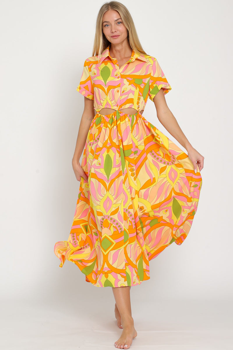 Shirt yellow/tangerine print dress