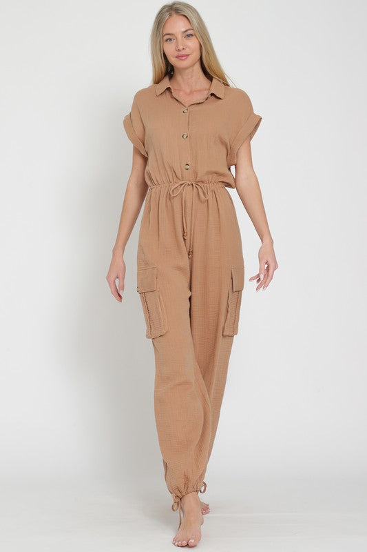 Off white cargo pockets jumpsuit