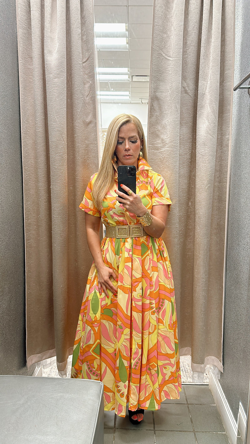 Shirt yellow/tangerine print dress