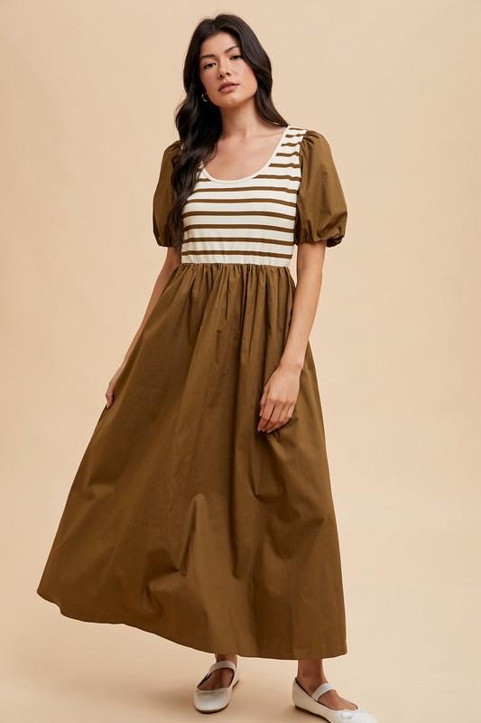 Striped Puff Sleeve Maxi Dress