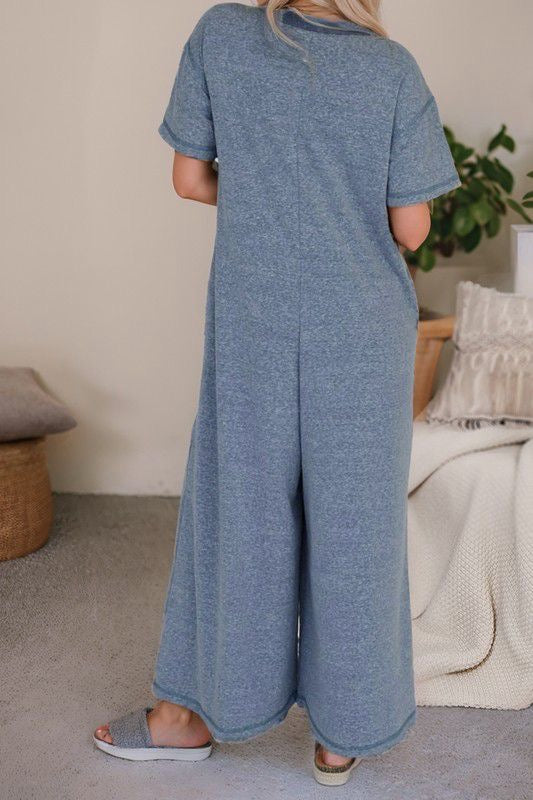 Half Placket Chest Pockets Wide Leg Jumpsuit (Preorder)