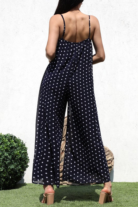 Polka Dot Strap Navy Jumpsuit