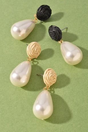 ROUND PEARL BEAD DANGLE EARRINGS