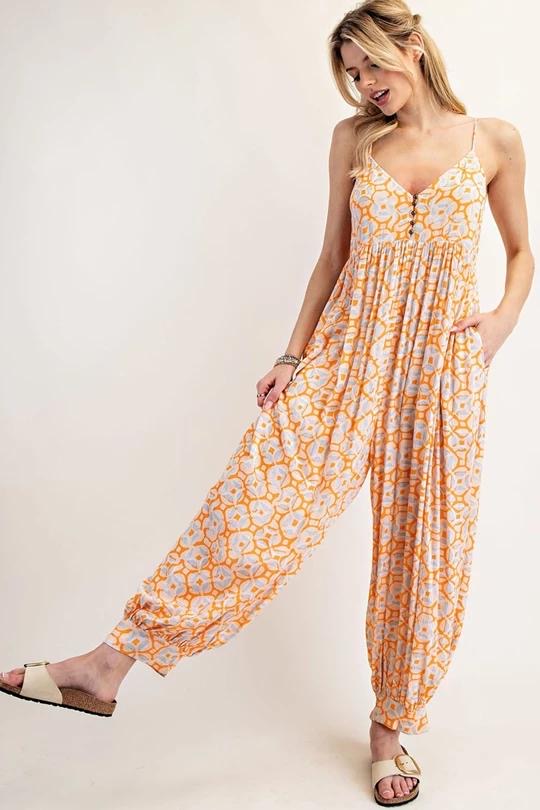 Boho Printed Sleeveless Harem Jumpsuit