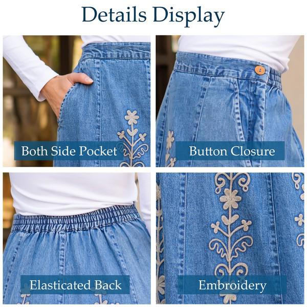 Floral Embroidered Denim Skirt