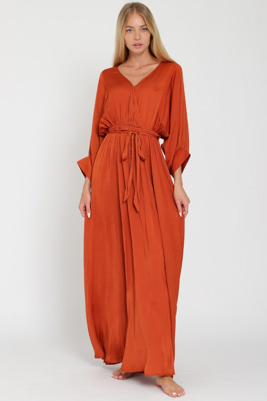 Dolman rust maxi satin dress