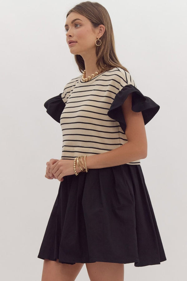 Stripes sweater black denim skirt dress