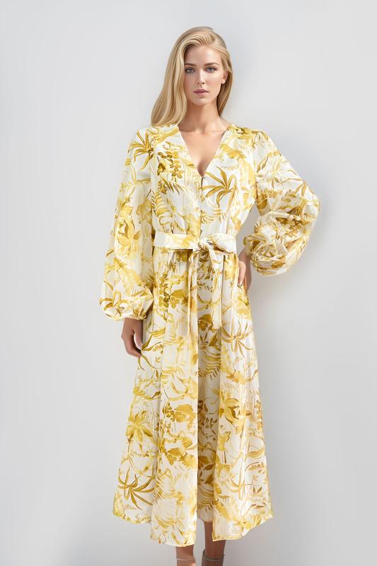 Yellow Floral Belted Maxi Dress