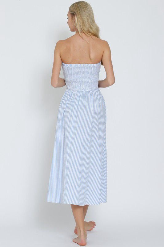 TUBE BUTTON DOWN STRIPE MIDI DRESS (Preorder)