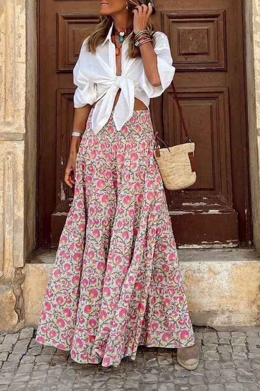 Graphic Print Maxi Skirt