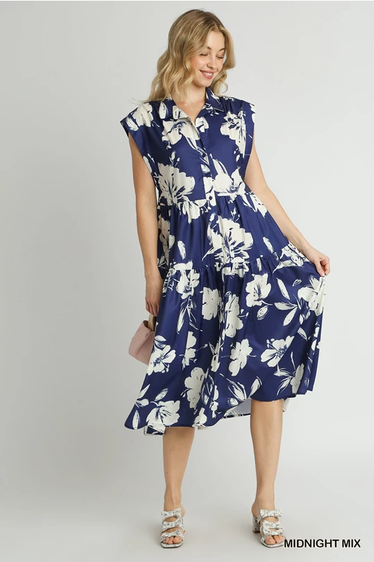 Floral navy white dress