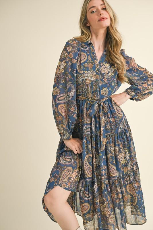 Paisley Brown Neutrals Chiffon Dress