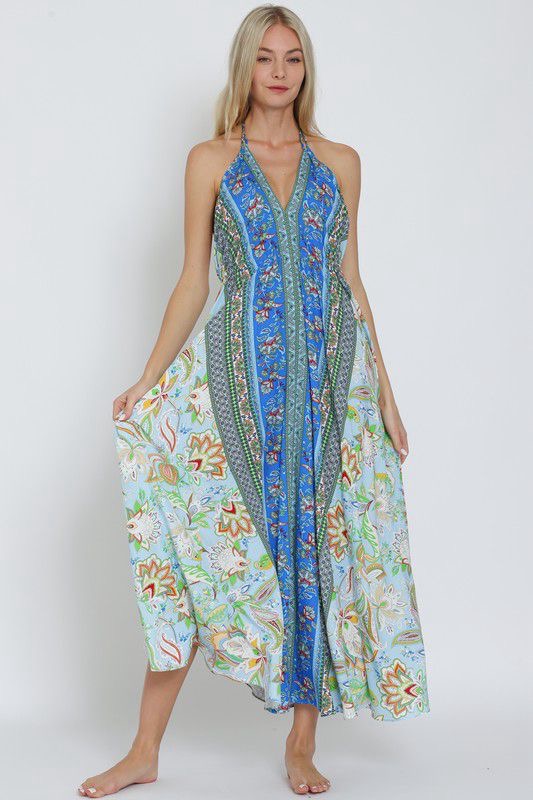 Boho Paisley Halter Maxi Dress