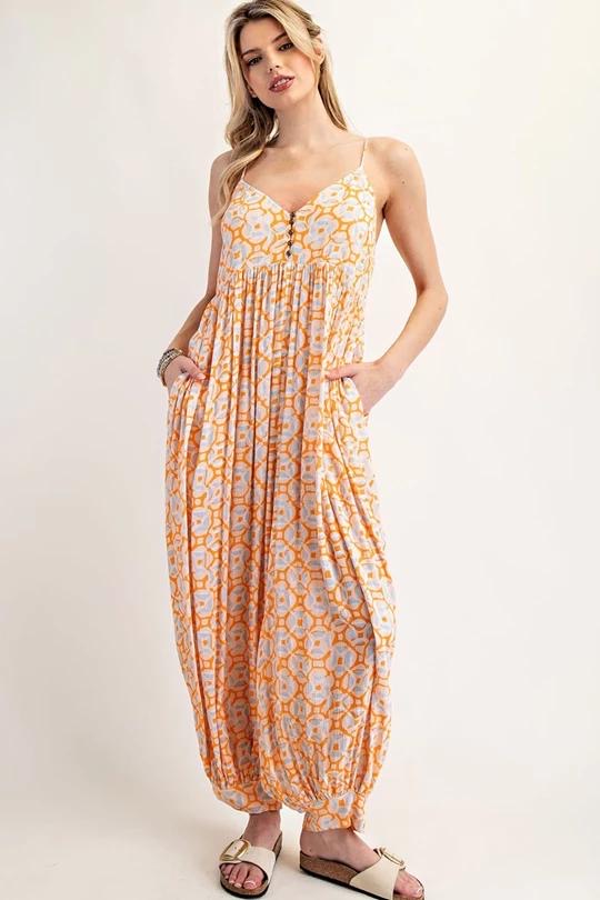 Boho Printed Sleeveless Harem Jumpsuit