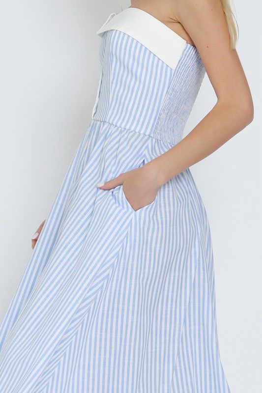 TUBE BUTTON DOWN STRIPE MIDI DRESS (Preorder)