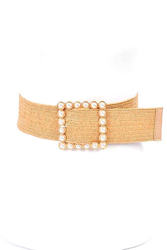 Pearl Buckle Straw Belt