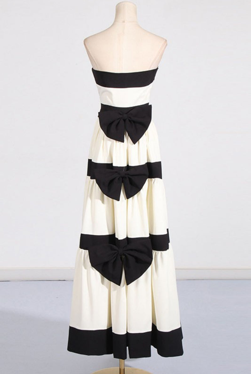 White & Black Strapless Maxi Dress