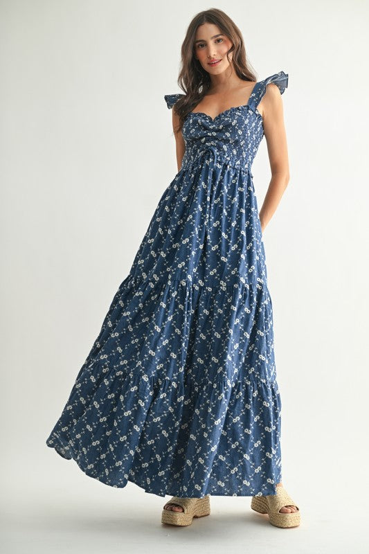 Floral Emboridered Tiered Maxi Dress(Pre order)