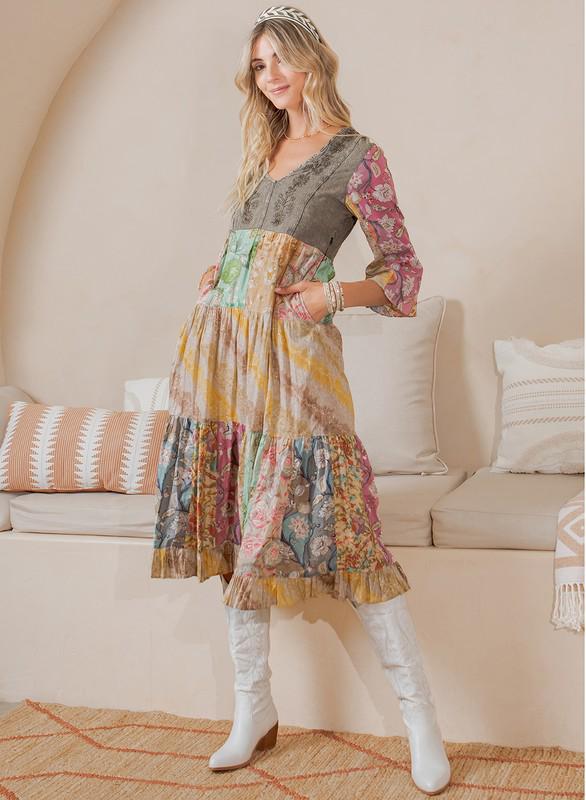 Boho Patchwork Midi Dress