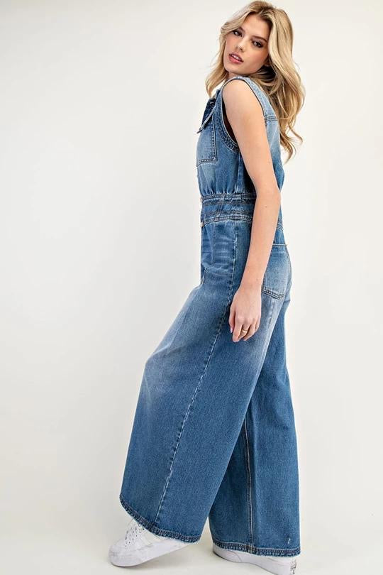 Snow Washed Button Down Jumpsuit (Preorder)