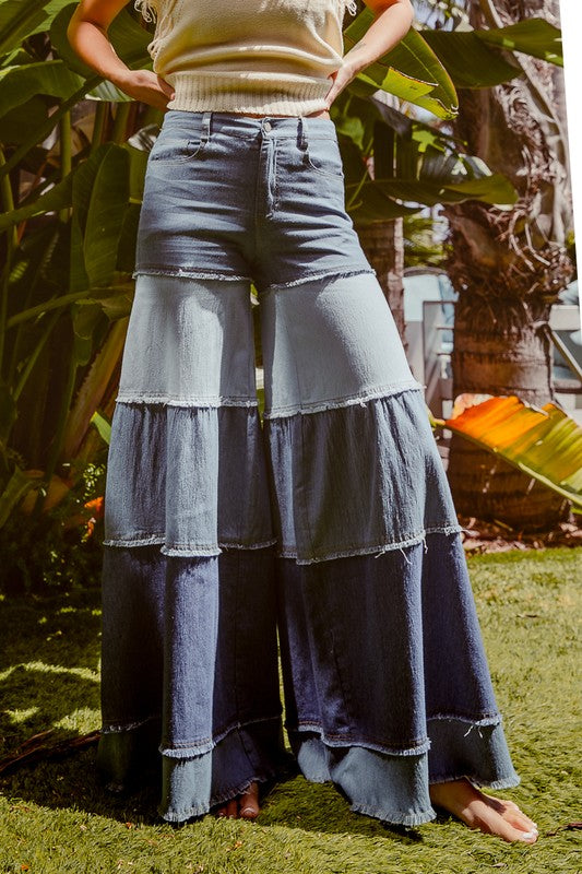 Bell-bottoms layer denim pants