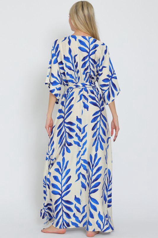 KIMONO SLEEVE ELASTIC WAISTED BELTED MAXI DRESS (Preorder)