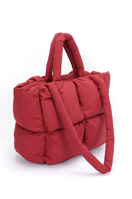 Burgundy Quilted Puffer Convertible Tote Bag